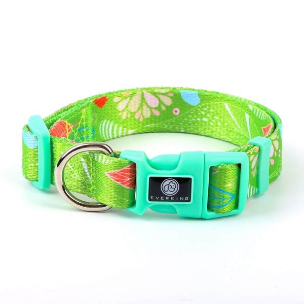 Green Cat Collar with Fun Floral Design