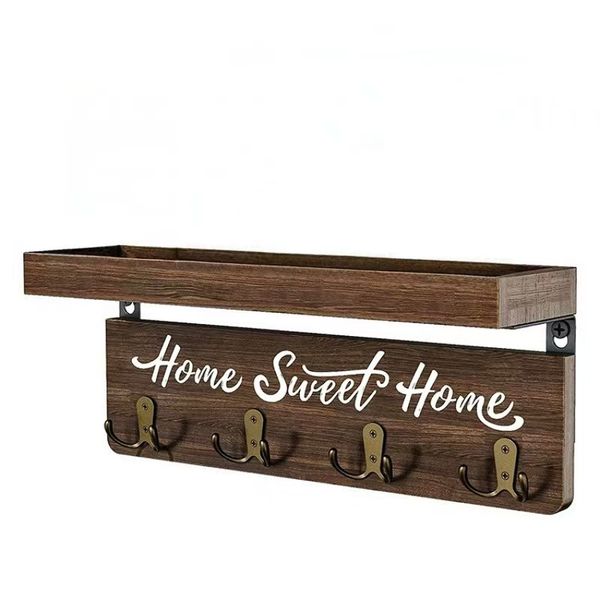 Wooden Rustic Key Rack Wall Mount Key Hanger Holder Organiser with 4 hooks