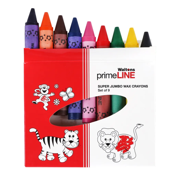 Primeline- Super Jumbo Wax Crayons- Set of 9 ×3
