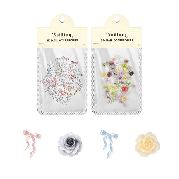 Nailtion 3D Nail Accessories - Assorted Roses &amp; Translucent Bows