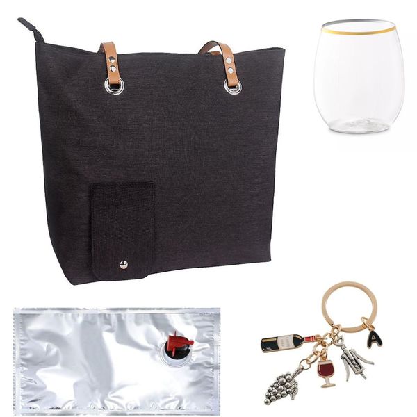 Wine Cooler Tote Bag With Dispenser With Wine Tumbler, Bladder, Keyring
