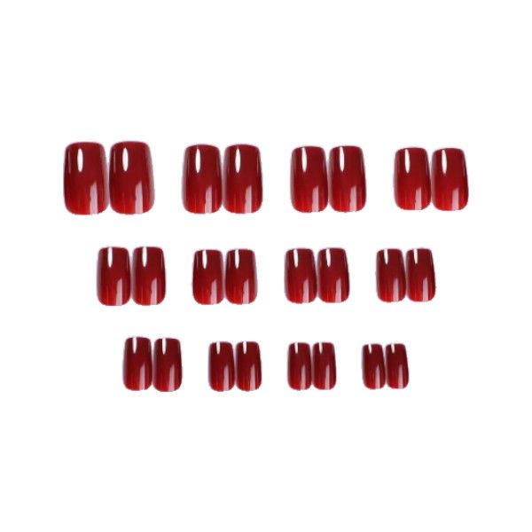 24 Piece Short Square Press On Nails Set With Glossy Finish - Red