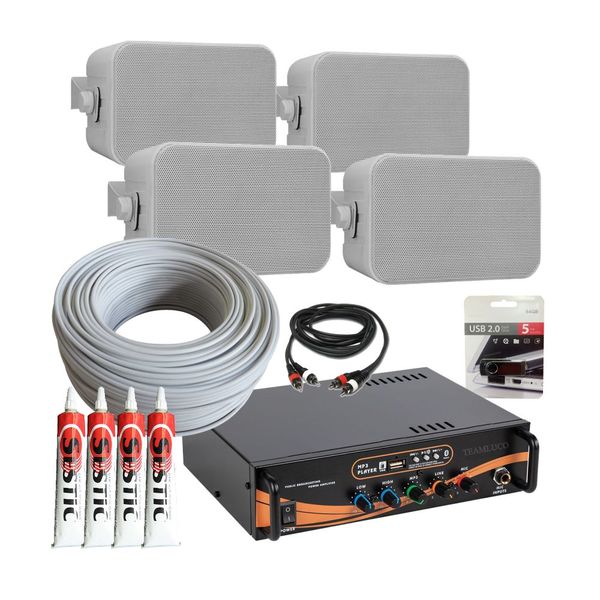 Coffee Shop &amp; Small Restaurant Sound System with 4 x White wall speakers