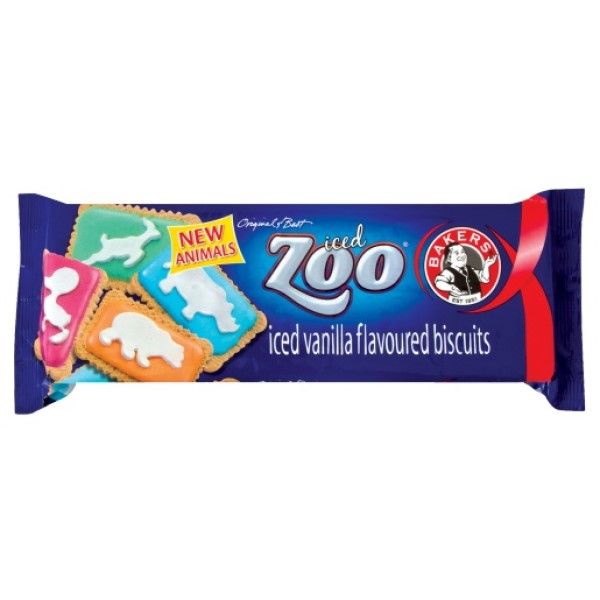 Bakers Zoo Iced Vanilla Biscuits 150g - Pack of 12 - Sweet Treats