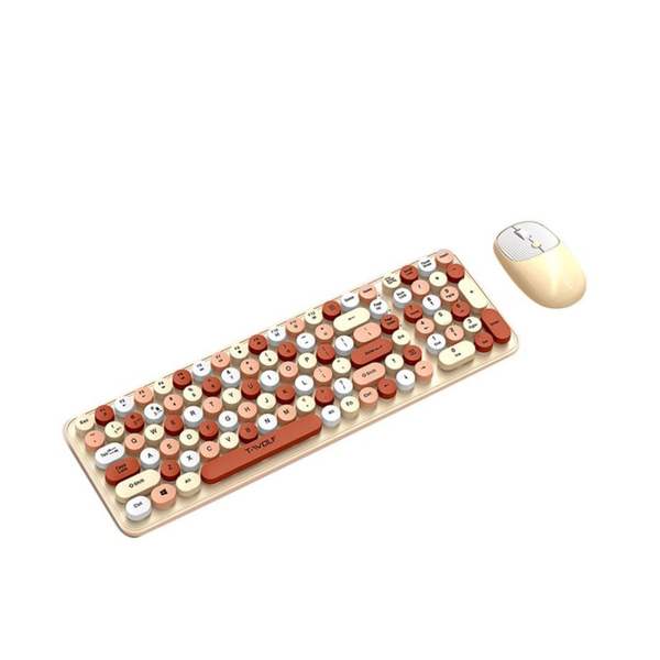 T-WOLF TF350 2.4G Wireless Keyboard Mouse Set-Milk Tea Colour