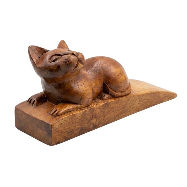 Doorstop Wooden Cat - Decorative Handcrafted Animal Decor