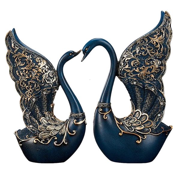 Decor Multi-Coloured Resin Couple Swan Figurines - Set of 2