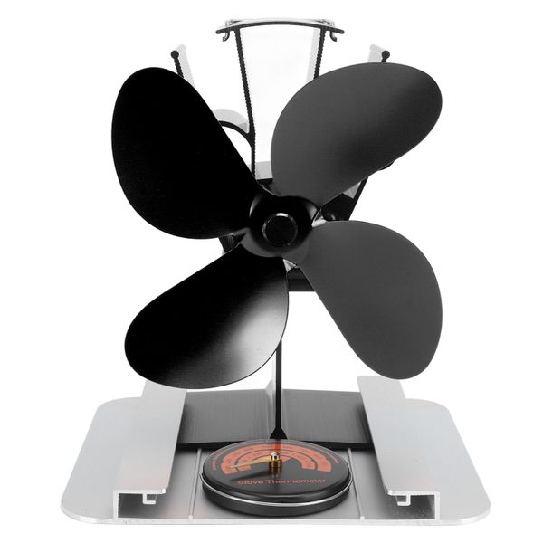 Four Blade Silver Stove Fan Heat Shield Thermometer Quiet