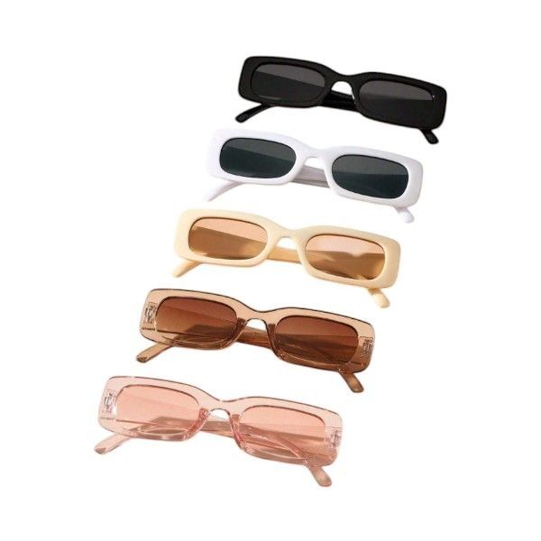 Trendy and Retro Rectangle Shaped Sunglasses - Multicolor - 5 Piece