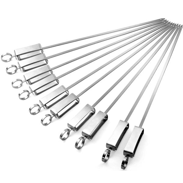 QYNIAL Stainless Steel Kabob Skewers With Slider 43cm 10 Pack