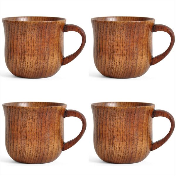 4 Pack Wooden Drinkware Water Cup 200ML Natural Solid Wood Coffee Cup Suita
