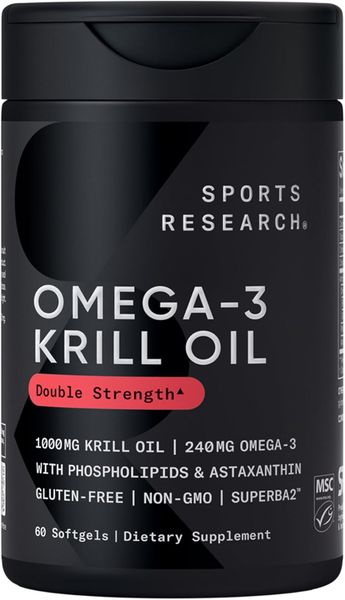 Sports Research Capsules 1000mg Krill Oil Supplement - 60 Softgel Capsules