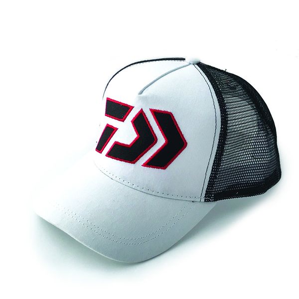Daiwa Snapback Curved Peak Trucker Cap, White and Black