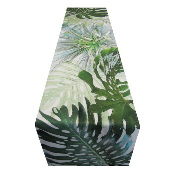 Isabel7 - Green and White Delicious Monsters &amp; Madagascar Palm Leaf Table Runner