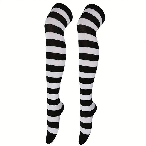 Soxy Lady -Thigh High Socks - Black and White Strips UK3 to UK9 One Size