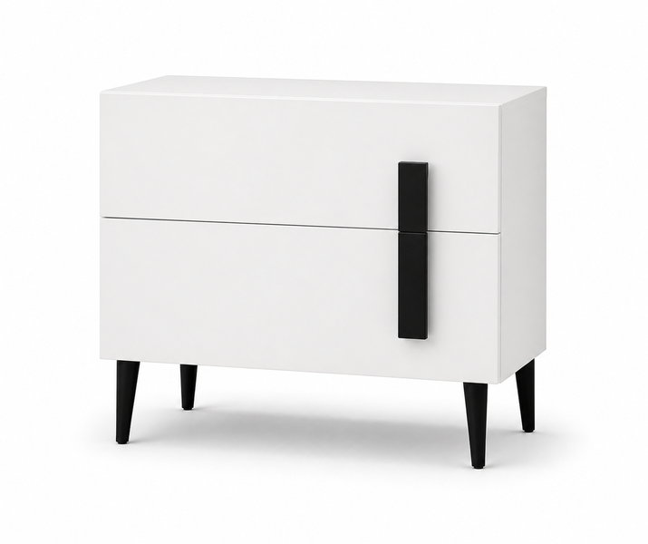Bedside Table 2 Drawers White Nightstand Cabinet image