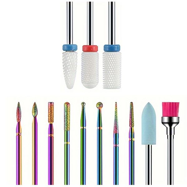 13-Piece Premium Ceramic Nail Drill Bit Set Nail Care Tool for Salon