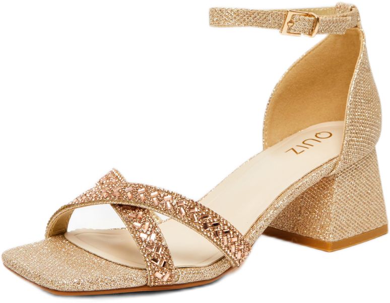 Quiz - Women Rose Gold Diamante Low Block Heels