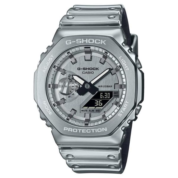 Casio Mens Silver Analogue &amp; Digital Metal Strap Watch-GM-2100YM-8ADR