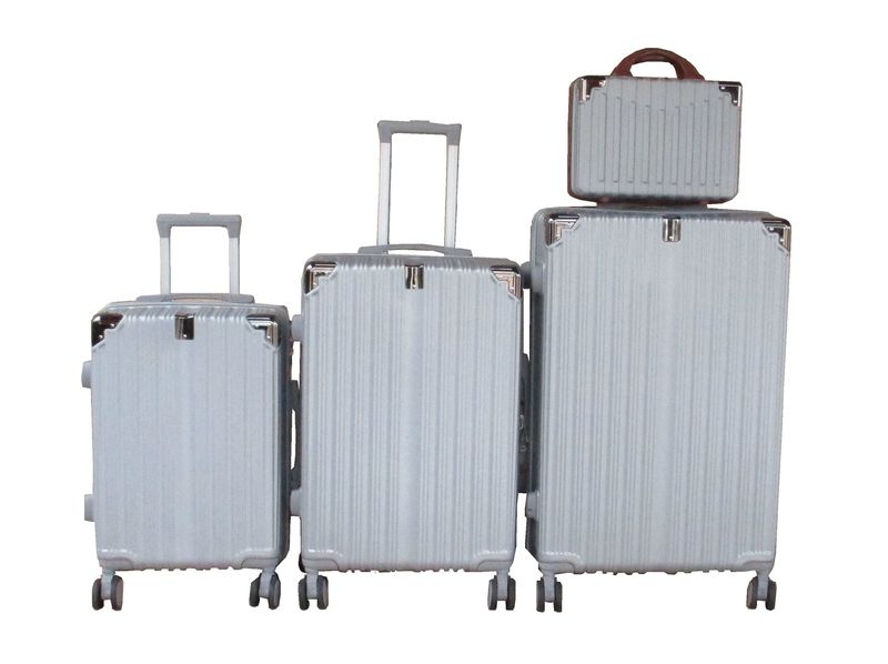 Silver 4-Piece ABS Luggage Set with Multi-Directional Spinner Wheels &amp; Handles