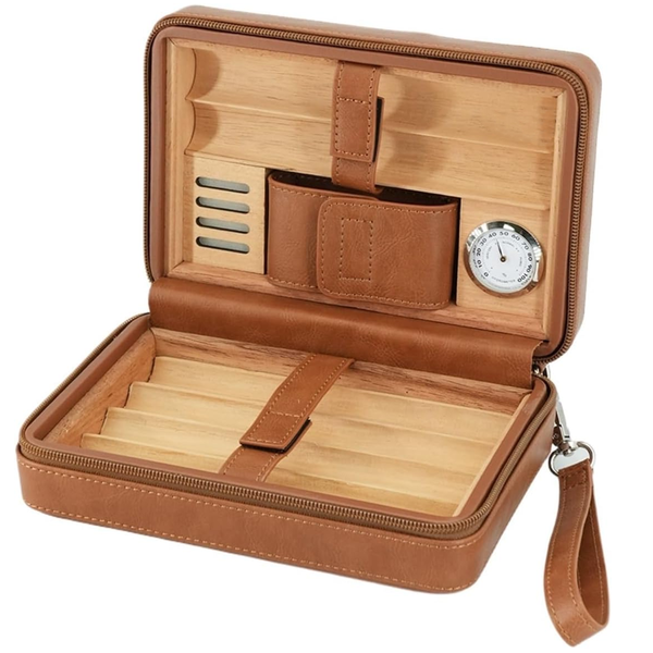 Cigar Humidor Leather Cigar Case Travel Portable Cigar Box with Humidifier