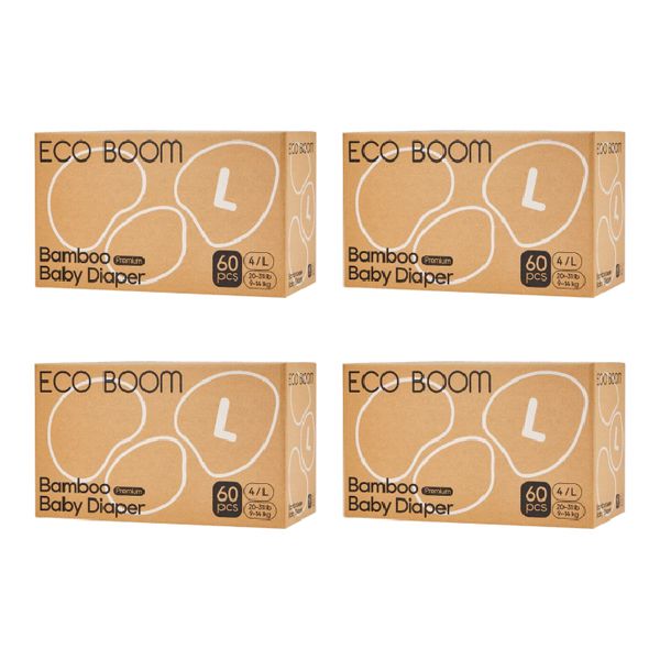 Eco Boom Premium Bamboo Baby Nappies Large (9-14Kg) - 60 Pcs - Set Of 4