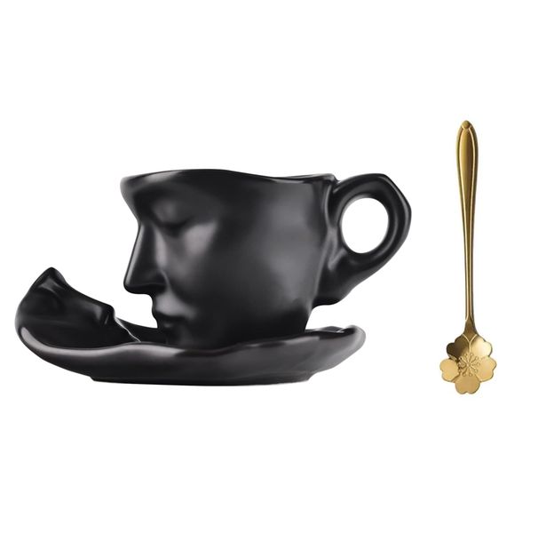 Ceramic Face Art Coffee Cup and Tea Mug With Saucer and Spoon Set
