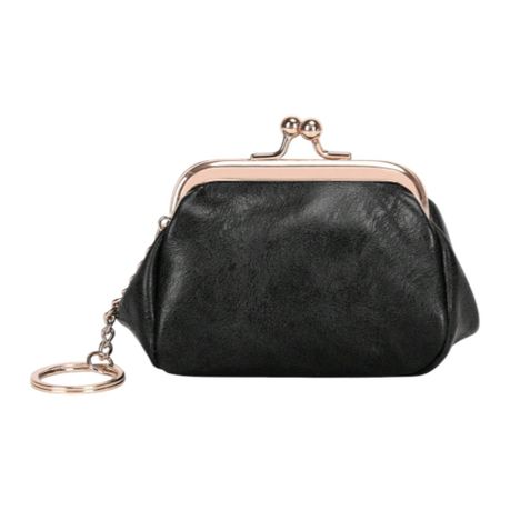 Women's Mini Vintage Style PU Leather Coin Wallet Purse - Black/Gold Image