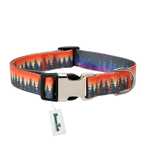 BotereuTech Dog Collar Adjustable Fabric Forest Pattern Red 2.5x38-61CM