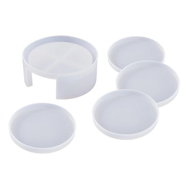 5pcs Round Coaster &amp; Holder Silicone Epoxy Resin Mold Set