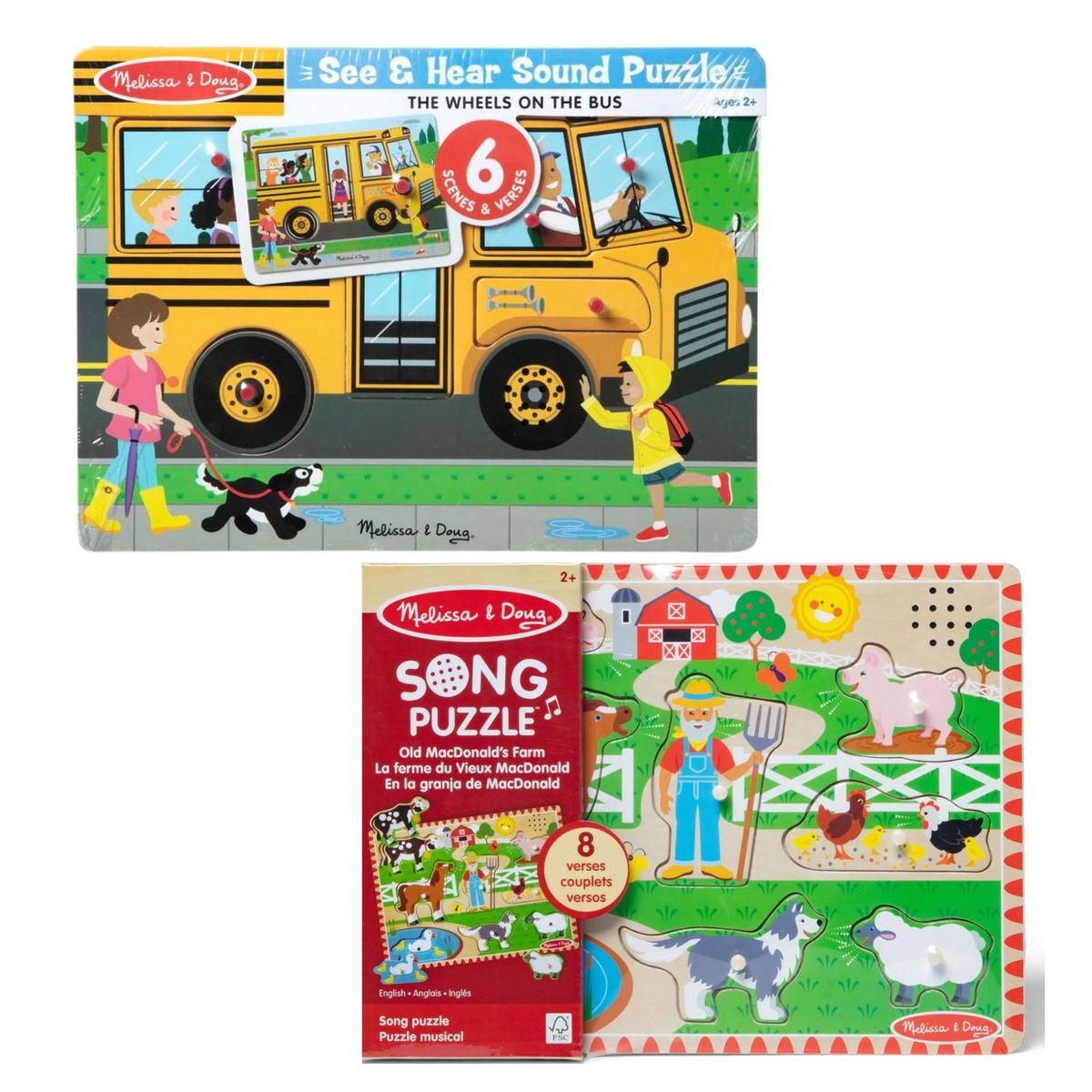 Old MacDonald's Farm Song Puzzle and & The Wheels on the Bus Sound