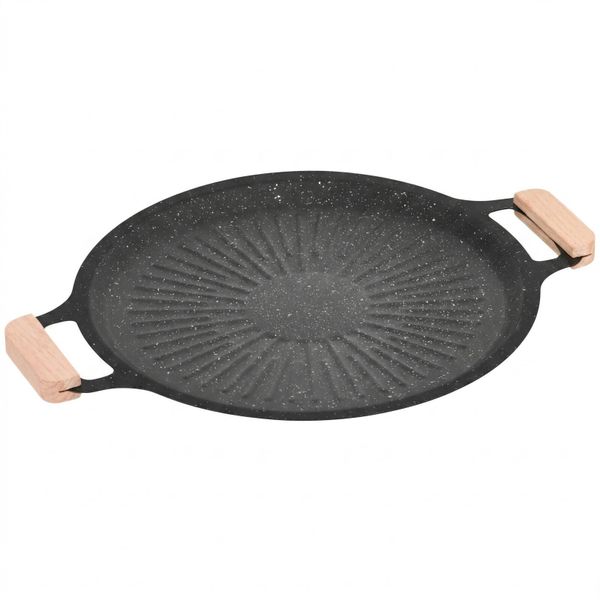 38cm Non-Stick Iron Grill Pan with Double Wooden Handles