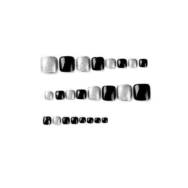Press On Toenails Glitter Black Nails Glossy Toe Nails