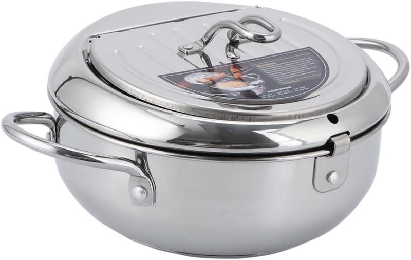 Stainless Steel Fryer Pot Induction Compatible Easy to Clean Home Cooker