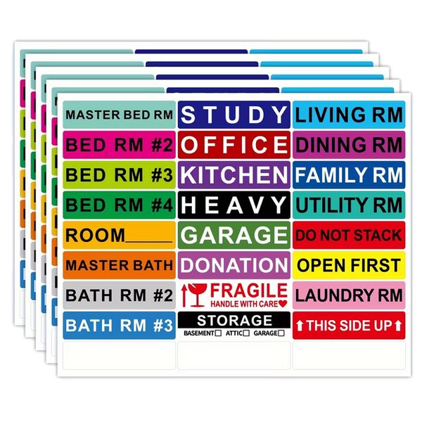 Moving Box Label Stickers 5-Pack - Room &amp; Handling Labels