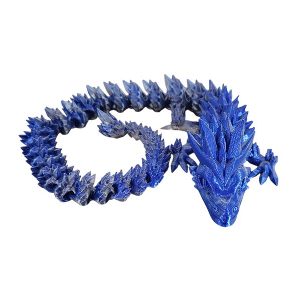 Articulated Crystal Dragon Toy 3D Printed Flexible Midnight Blue Silver