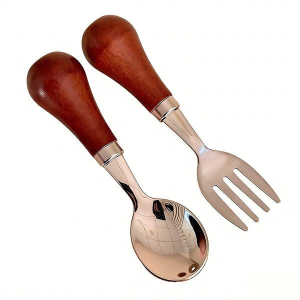 Baby Utensils Stainless Steel Fork And Spoon Set With Wooden Handle