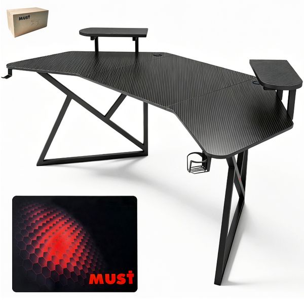 MUST Wing-Shaped Gaming Desk with Mouse Pad Home Office Corner Desk