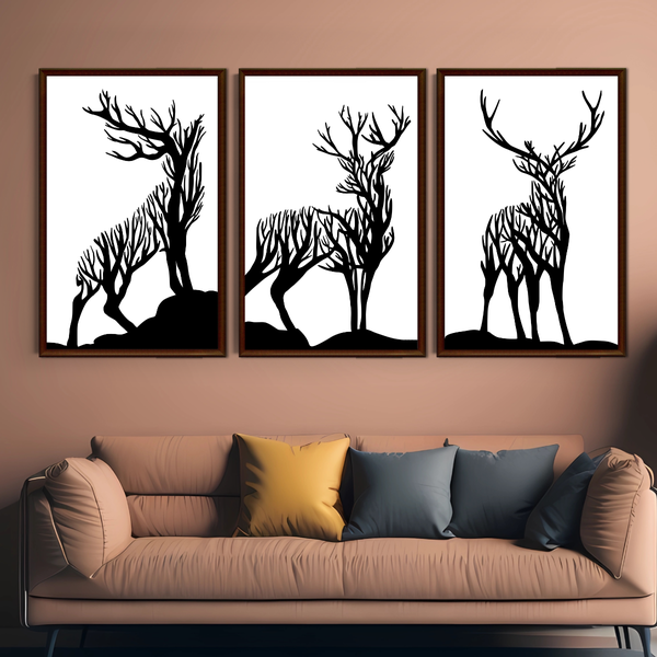Set of 3 Wall Art Decor Print - A3 Size - Deer (Unframed)
