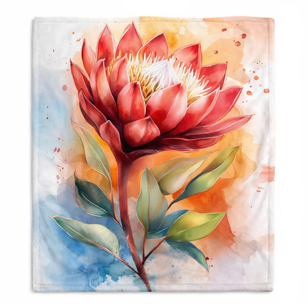 Watercolor Protea Fleece Blanket (130 x 150 cm)