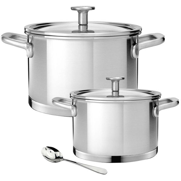 Heavy Bottom Steel Casserole Pot with Glass Lid - Set of 3