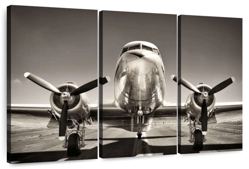 Canvas Art - Vintage Aircraft 3 Piece Canvas Wall Art Living Bedroom Decor