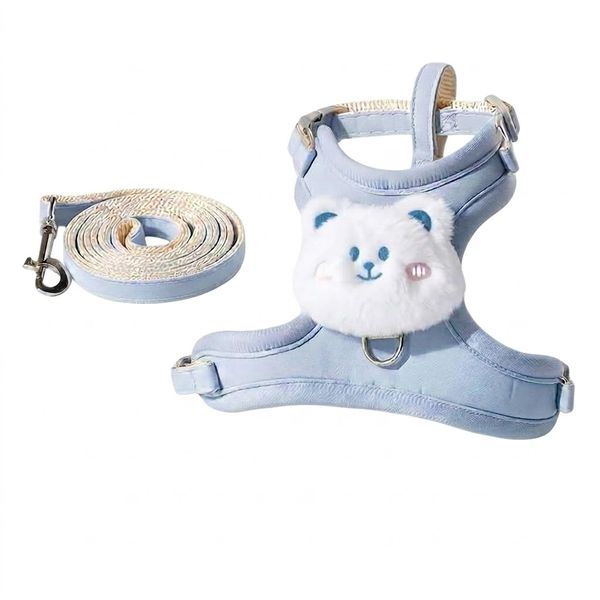 Cute Plush Bunny Small Dog &amp; Cat Harness and Leash Set - Blue Size M