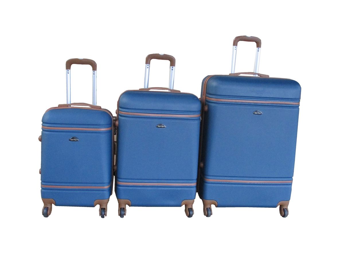 Dark Blue Hard-Sided ABS Luggage Set with Brown Accents, 3-Pieces