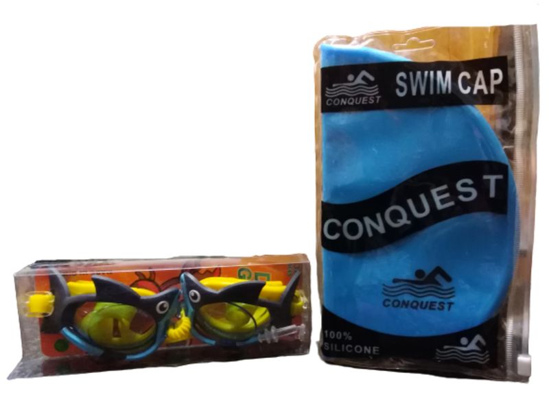 Googles and Silicone Swimcap Set