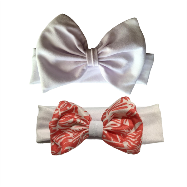 Matching Headbands - 2 Pack - White and Coral Leaves