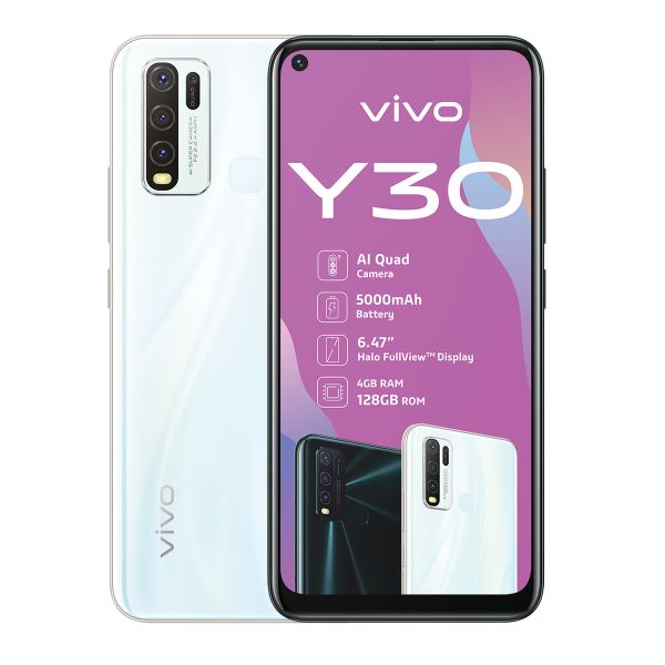 vivo Y30 Single Sim 128GB - Moonstone White