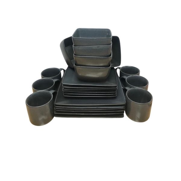 24-Piece Charcoal Grey Ceramic Dinnerware Set - Plates, Bowls and Mugs