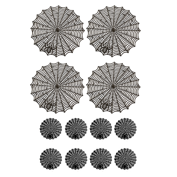 12Pcs 15inch Halloween Spider Web Placemats 3.94inch Cup Mat