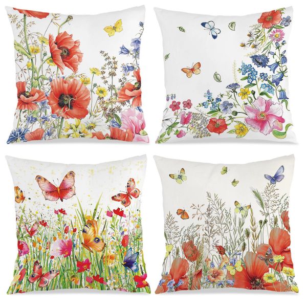 Set of 4 Botanical Cushion Cover, 45x45cm Square Couch Sofa Pillow Cover